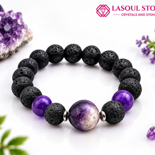 Calm Mind Amethyst Lava Stone Bracelet for Peace, Balance and Inner Strength I Unisex Bracelet