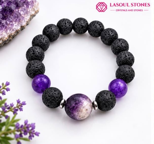 Calm Mind Amethyst Lava Stone Bracelet for Peace, Balance and Inner Strength I Unisex Bracelet