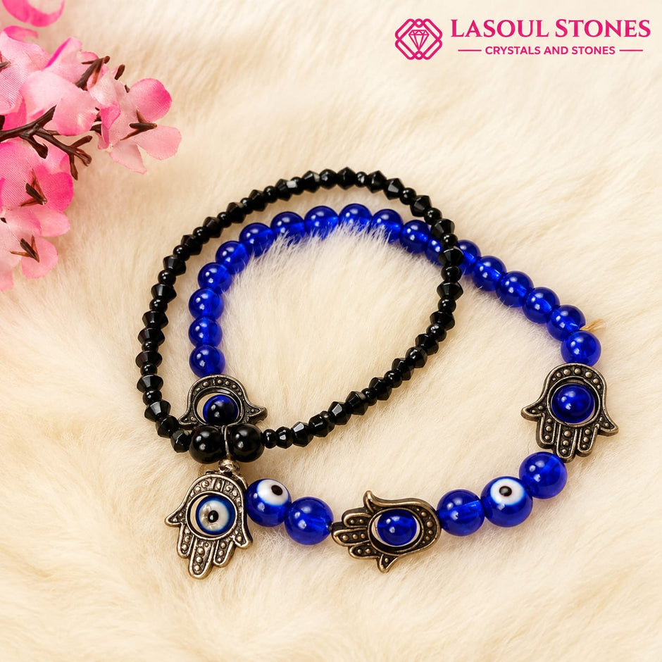 Blue Evil Eye & Hamsa Protection Bracelet Set – Good Luck & Positive Energy 💙🧿 | Adjustable Protection Bracelet for Men & Women