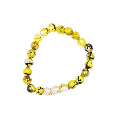 💛 Yellow Dragon Vein Agate Bracelet – Confidence & Positive Energy for Men & Women | Natural Gemstone Beaded Stretch Bracelet | Positive Energy Crystal Jewelry