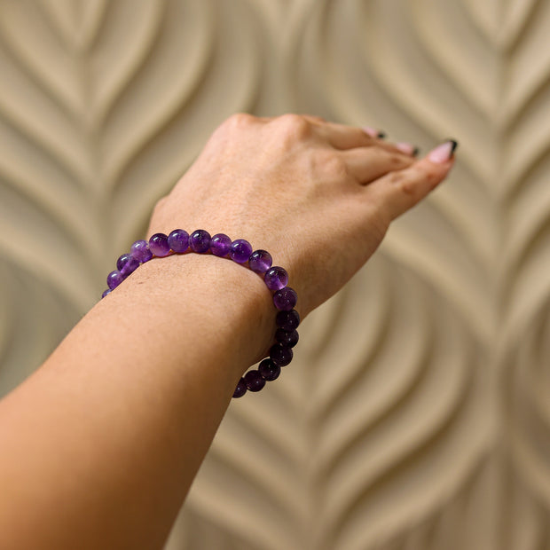 Natural Amethyst Crystal Bracelet for Men and Women | Purple Healing Stone Beaded Bracelet | Adjustable Spiritual Jewelry