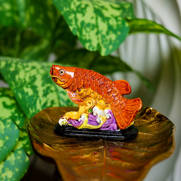 Golden Koi Fish Feng Shui Showpiece for Home & Office | Wealth & Prosperity Decorative Statue | Lucky Fish Figurine
