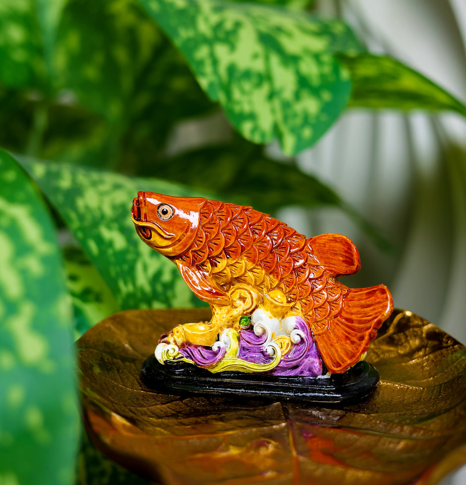 Golden Koi Fish Feng Shui Showpiece for Home & Office | Wealth & Prosperity Decorative Statue | Lucky Fish Figurine
