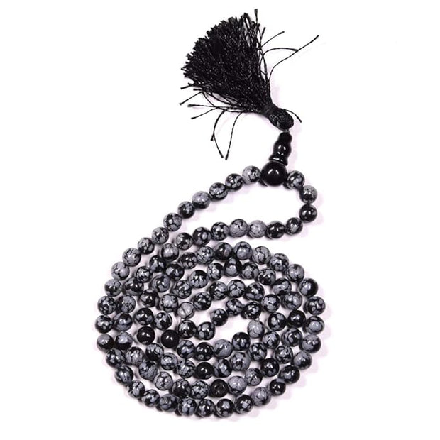 Snowflake Obsidian Mala Necklace (8mm)– Handmade Meditation & Spiritual Beads for Protection
