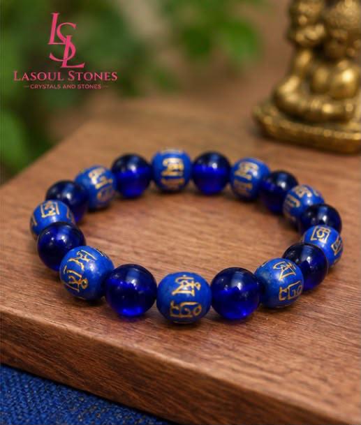 Lapis Lazuli Om Mani Padme Hum Bracelet for Peace, Wisdom, Clarity and Spiritual Protection
