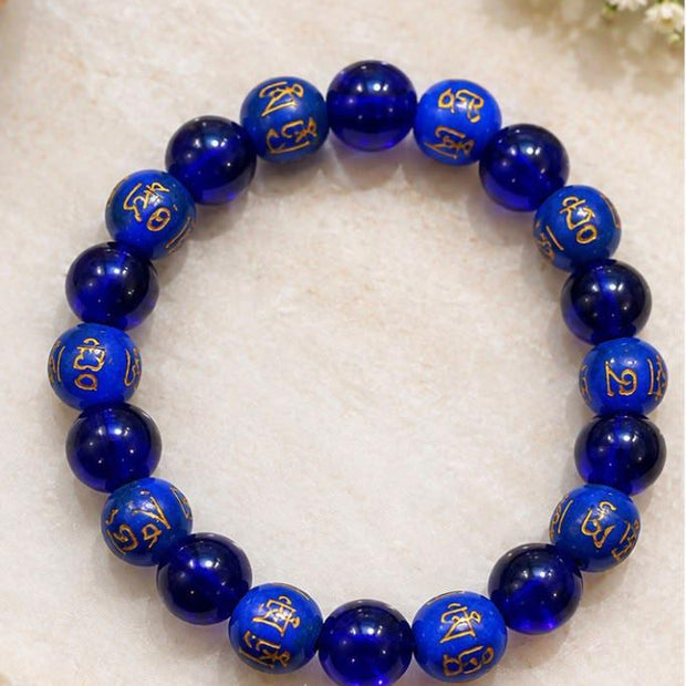 Lapis Lazuli Om Mani Padme Hum Bracelet for Peace, Wisdom, Clarity and Spiritual Protection