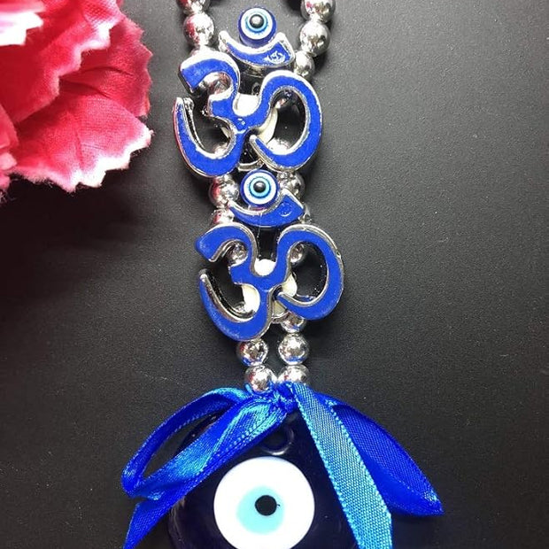 Blue Om & Evil Eye Wall Hanging – Spiritual Protection & Positive Energy Decor