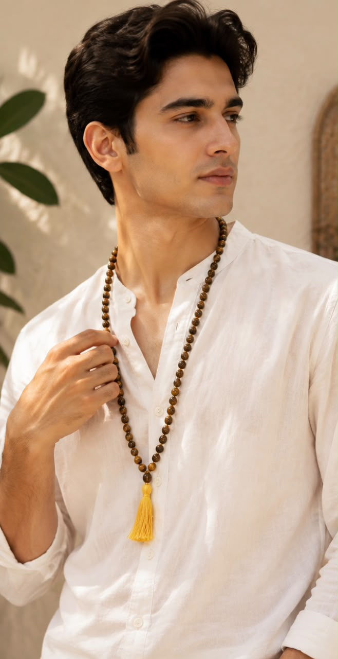 Tiger Eye Mala Necklace (8mm)–  Meditation Beads for Confidence, Protection & Positive Energy