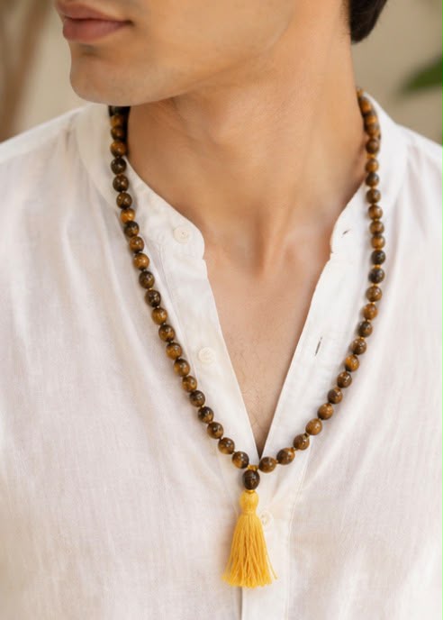 Tiger Eye Mala Necklace (8mm)–  Meditation Beads for Confidence, Protection & Positive Energy