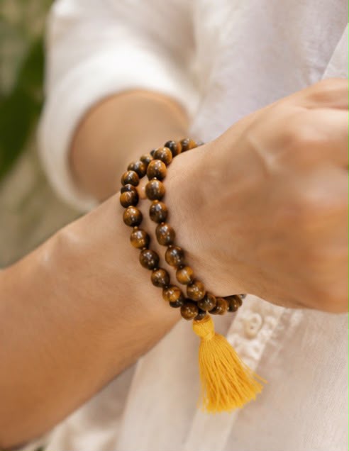 Tiger Eye Mala Necklace (8mm)–  Meditation Beads for Confidence, Protection & Positive Energy